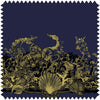 Shell & Crab Velvet Panel Black & Pale Gold on Navy