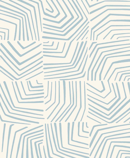 Malibu Linework Maze Wallpaper - Contemporary Geometric - Sky Blue | Malibu Wallpaper
