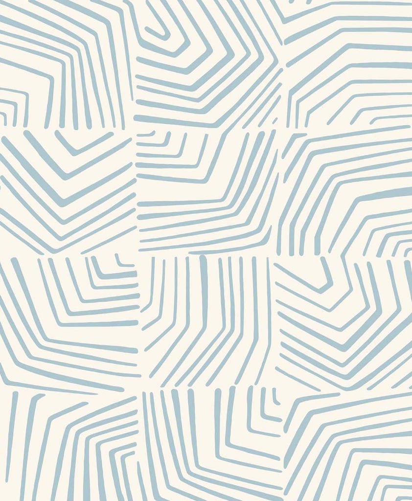Malibu Linework Maze Wallpaper - Contemporary Geometric - Sky Blue | Malibu Wallpaper