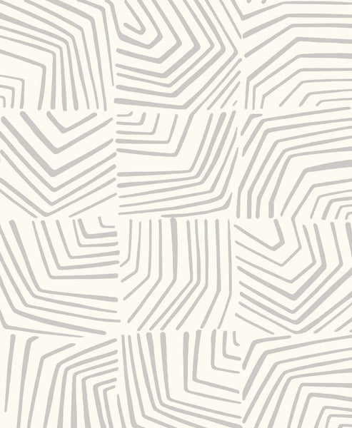 Malibu Linework Maze Wallpaper - Contemporary Geometric - Fog | Malibu Wallpaper