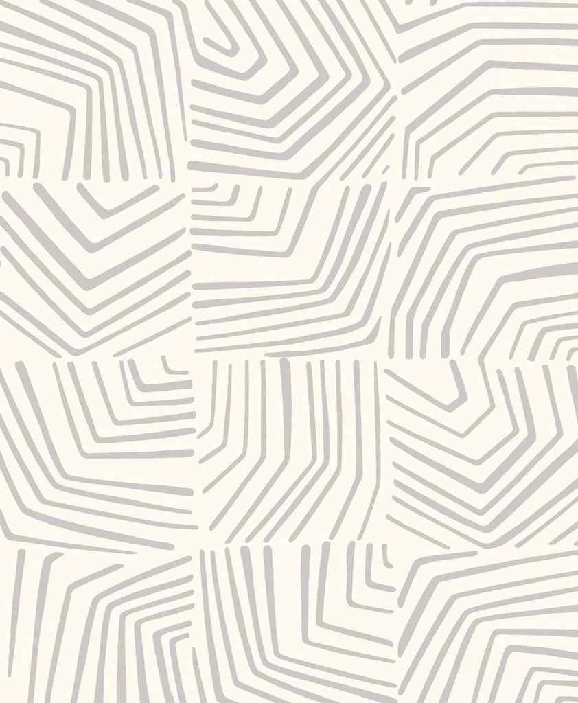 Malibu Linework Maze Wallpaper - Contemporary Geometric - Fog | Malibu Wallpaper