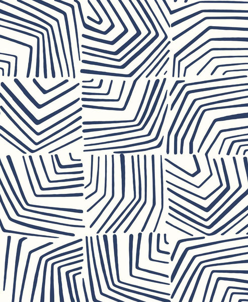 Malibu Linework Maze Wallpaper - Contemporary Geometric - Imperial Blue | Malibu Wallpaper