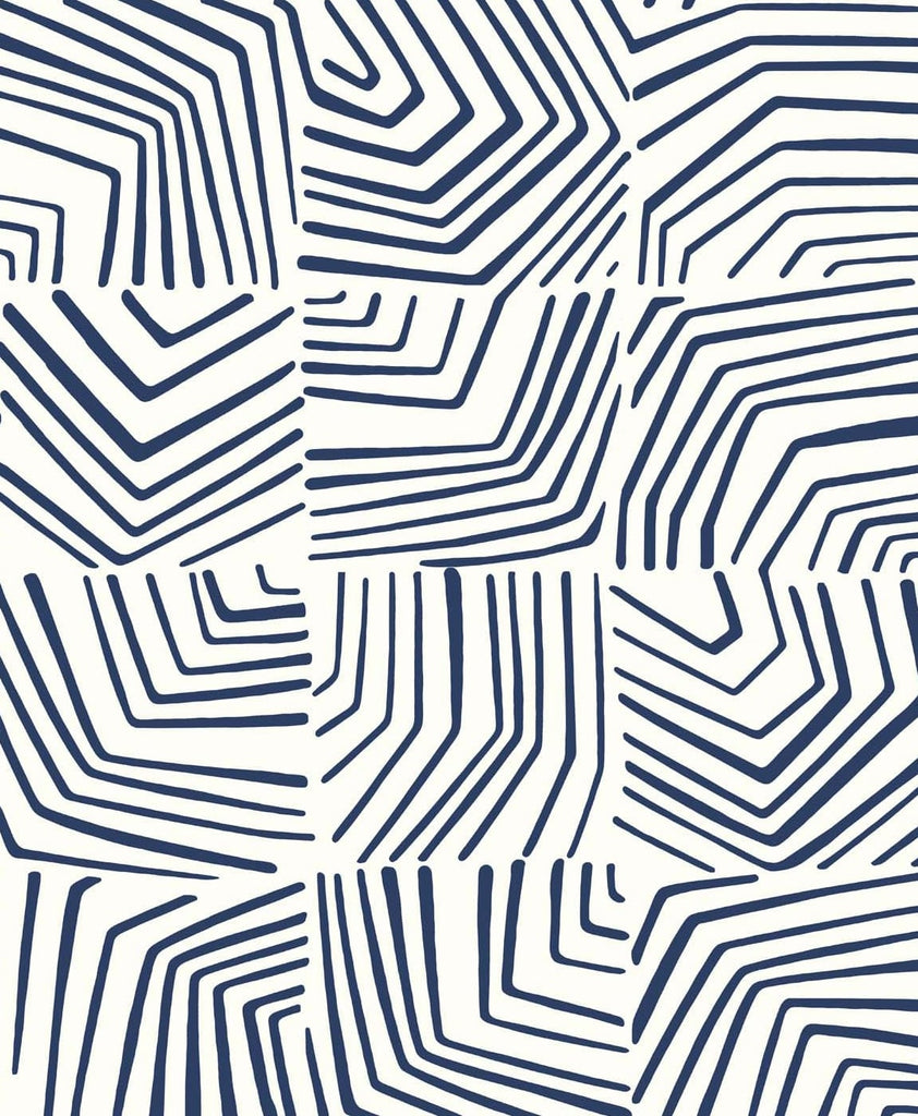 Malibu Linework Maze Wallpaper - Contemporary Geometric - Imperial Blue | Malibu Wallpaper