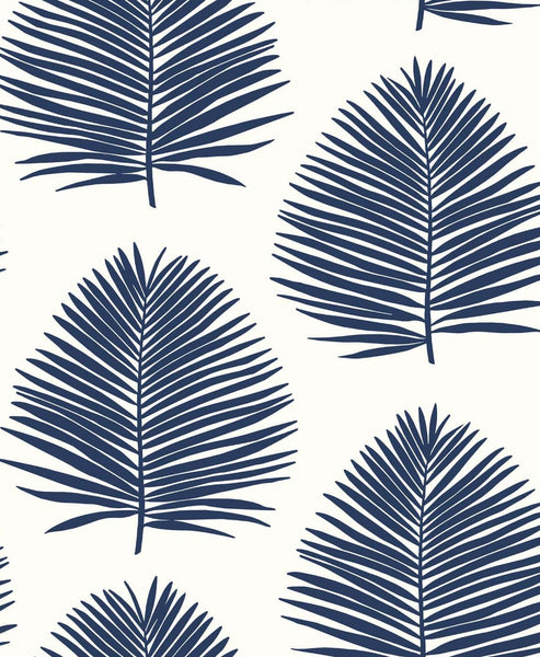 Malibu Island Palm Wallpaper - Coastal Palm Leaf - Navy Blue | Malibu Wallpaper