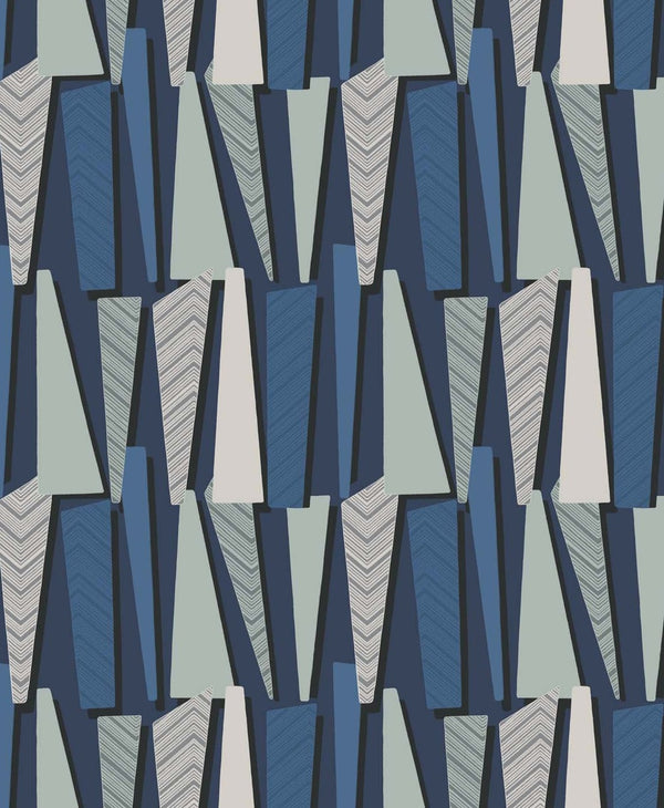 Geometric Shadows Contemporary Geometric - Denim | Architectural Wallcoverings