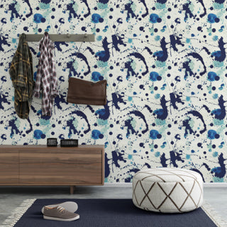 Splatters - White, Indigo Blue Wallcovering | Mind the Gap