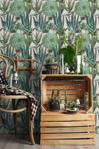 Succulentus - Taupe, Green Wallcovering | Mind the Gap