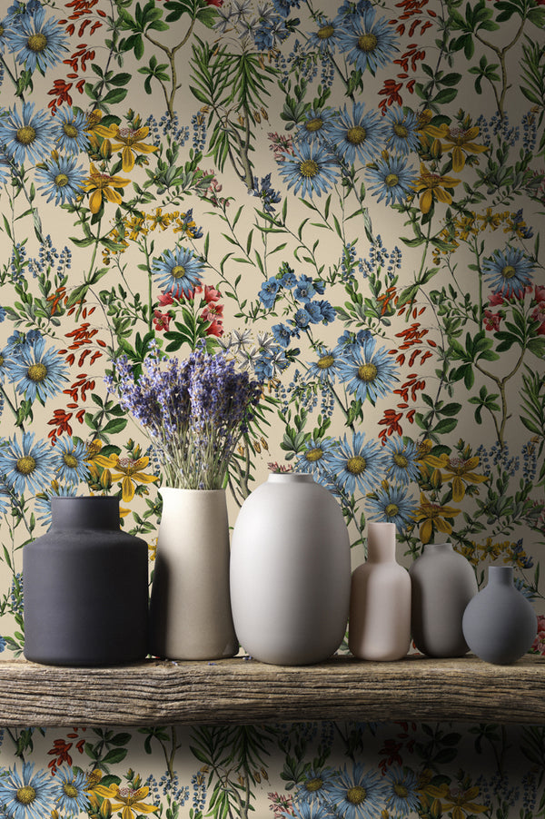 Summerish Taupe - Taupe, Blue, Green, Yellow Wallcovering | Mind the Gap