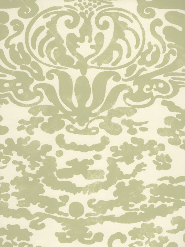 San Marco Celadon on Off White Screen Printed - Off-White Wallcovering | China Seas