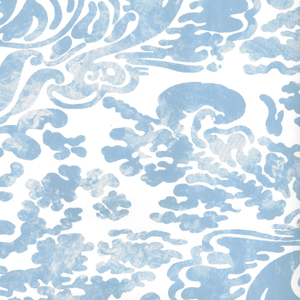 San Marco Zibby Blue on White Screen Printed - Off-White Wallcovering | China Seas