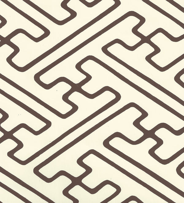 Saya Gata Lines Brown on Off White Screen Printed | China Seas