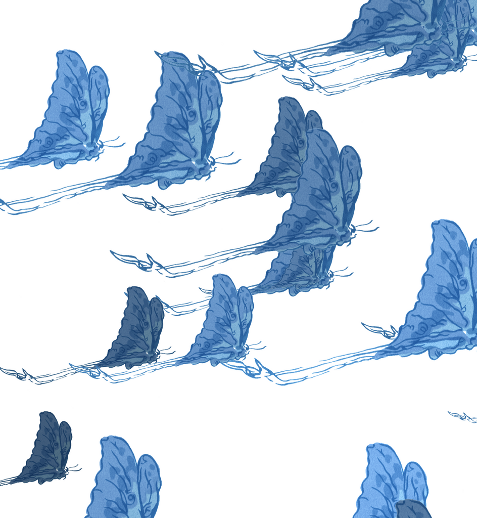Barone's Butterfly West Mural  - Blue - Designer Wallcoverings and Fabrics