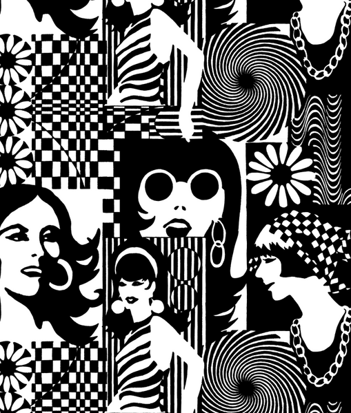 Hollywood Ladies 1970's Wallcovering Wallcovering Black White | DW Bespoke Studios