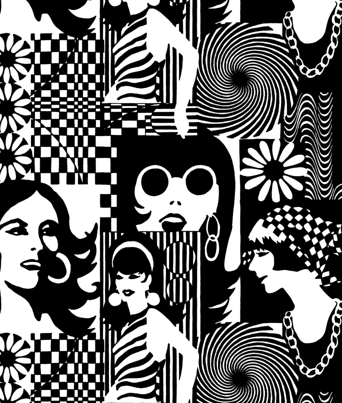 Hollywood Ladies 1970's Wallcovering Wallcovering Black White | DW Bespoke Studios