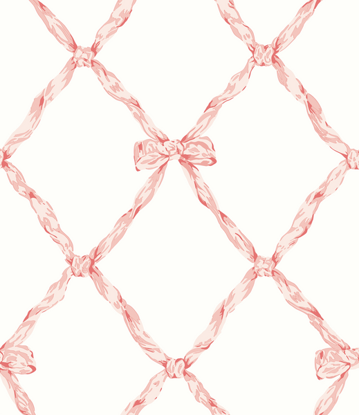 Madelyn's Rose Red and Blush Ribbon Trellis Wallcovering | DW Bespoke Studios