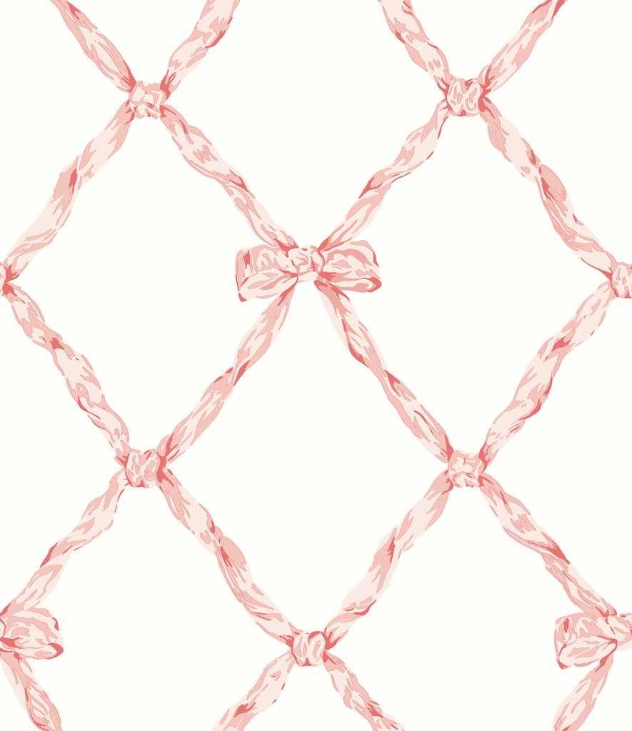 Madelyn's Rose Red and Blush Ribbon Trellis Wallcovering | DW Bespoke Studios