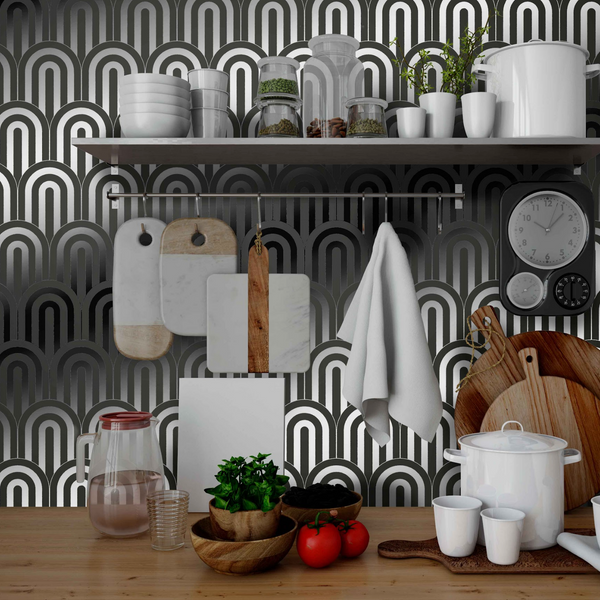 Dorchester 1970's Geometric Wallpaper on Silver