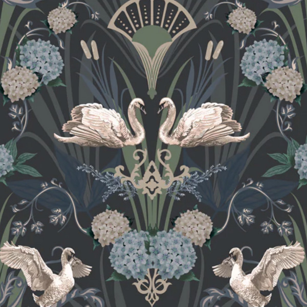 Deco Swan Blue Wallcovering | Graduate Collection