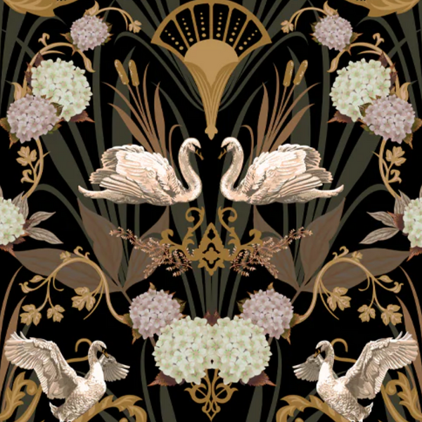 Deco Swan Charcoal Wallcovering | Graduate Collection