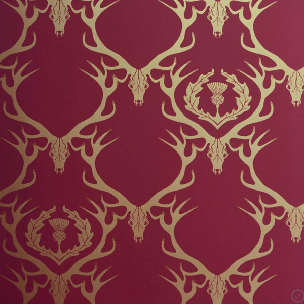 Deer Damask - Claret Gold