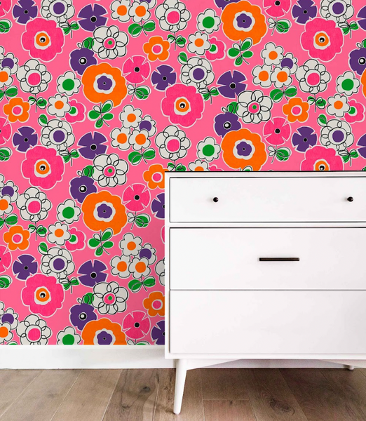 Abilene 1970's Pop Flower Wallcovering | DW Bespoke Studios