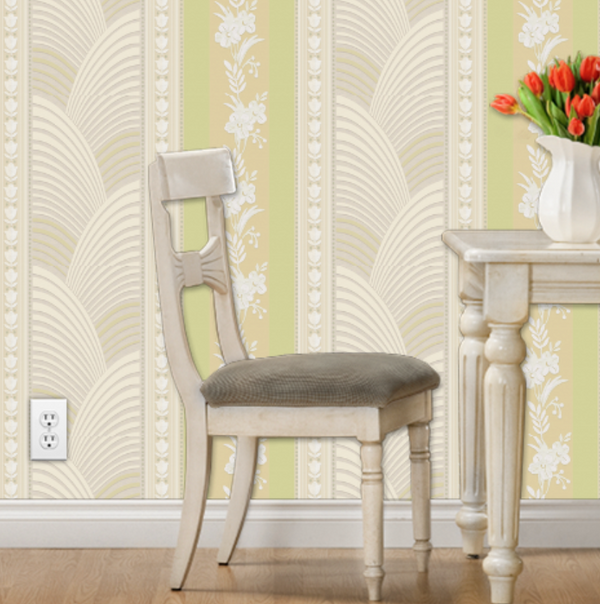 Flapper 1930's Art Deco Light Green and Light Yellow Floral Stripes | Architectural Wallcoverings