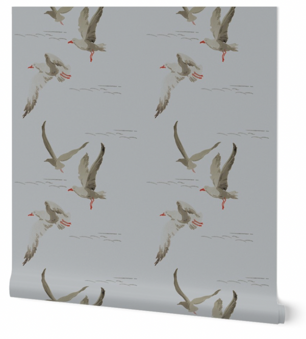 Gregorious Gulls Grey Coastal | Architectural Wallcoverings