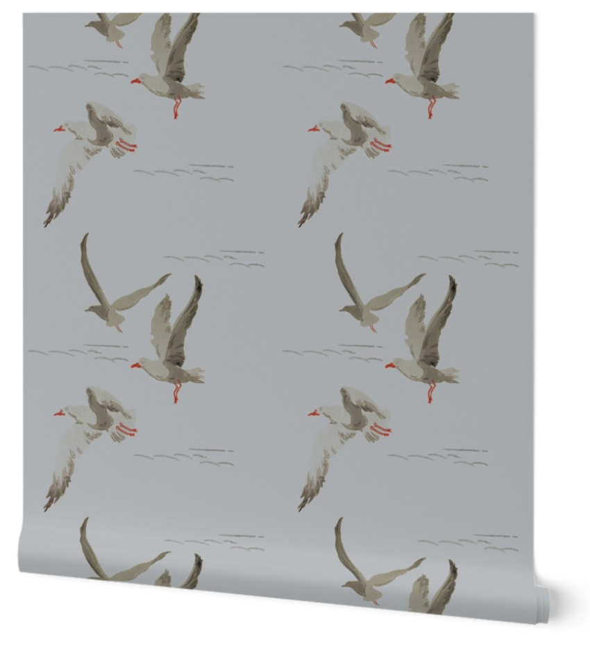 Gregorious Gulls Grey Wallpaper
