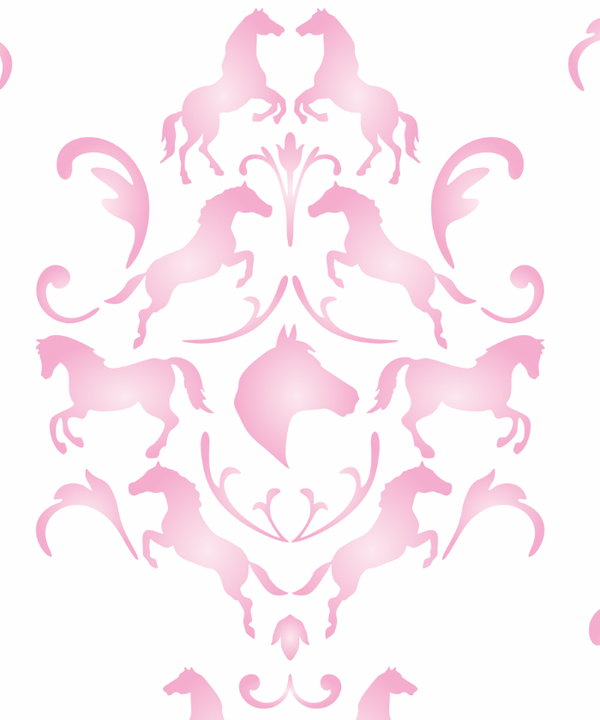 Horse Play Damask - Pink Traditional | Architectural Wallcoverings