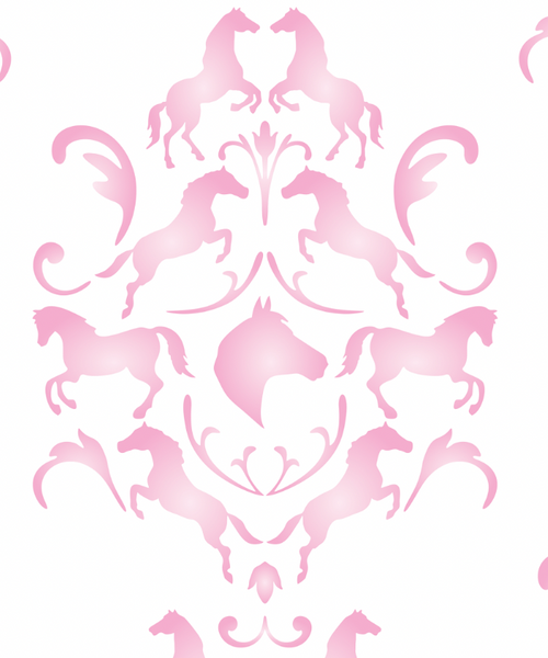 Horse Play Damask - Pink Wallcovering | DW Bespoke Studios