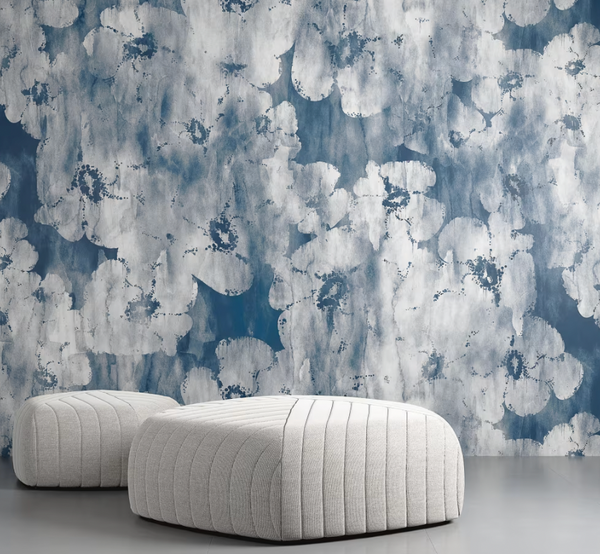 Water Color Poppies Mural - Blue