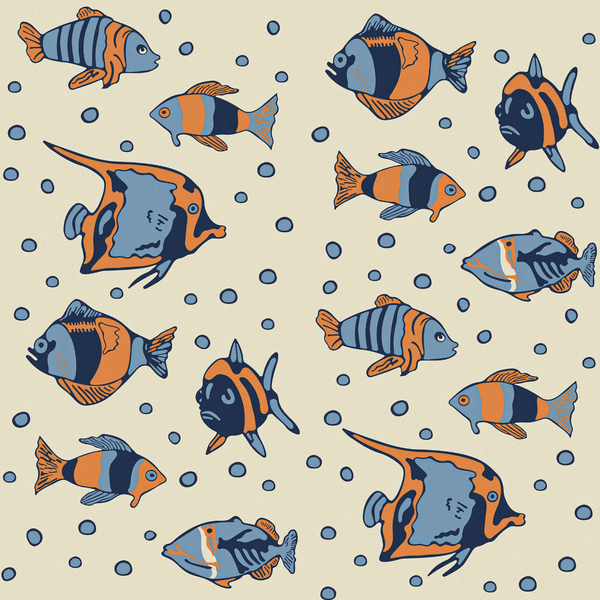 Bora Bora Blue and Orange and Cream - Cream Wallcovering | Zeuxis Parrhasius at DW
