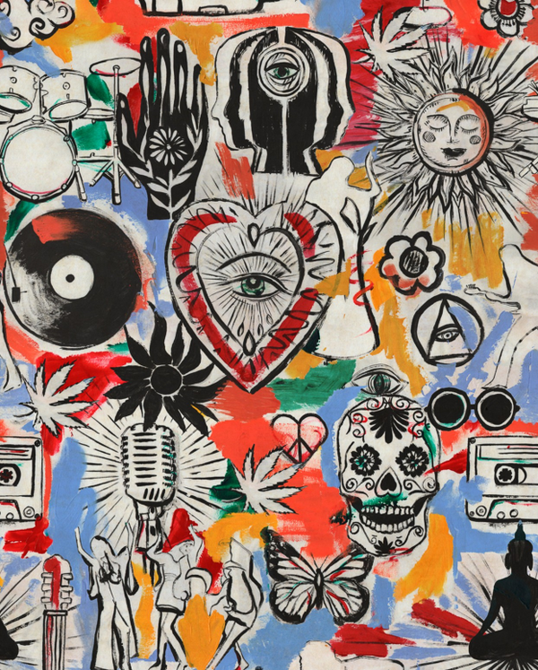 Festival Memories - Black, Blue, White, Green, Pink, Orange Wallcovering | Mind the Gap