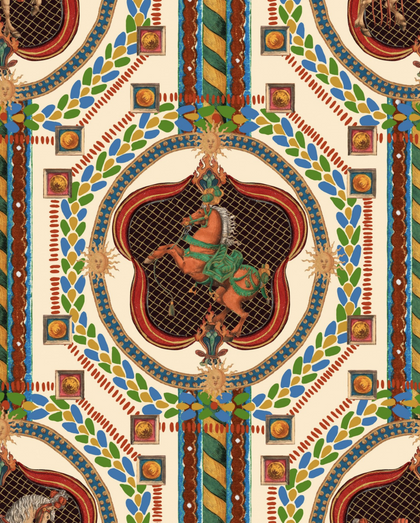 Venetian Ornament - Blue, Green, Red, Cream Wallcovering | Mind the Gap