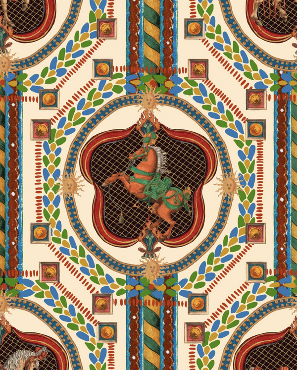 Venetian Ornament - Blue, Green, Red, Cream Wallcovering | Mind the Gap