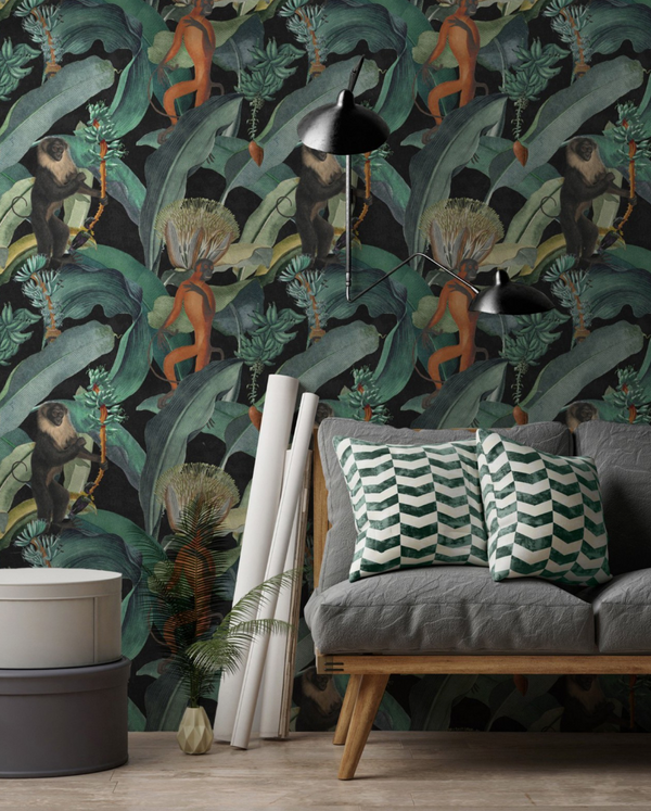 Bermuda - Black, Green, Orange Wallcovering | Mind the Gap