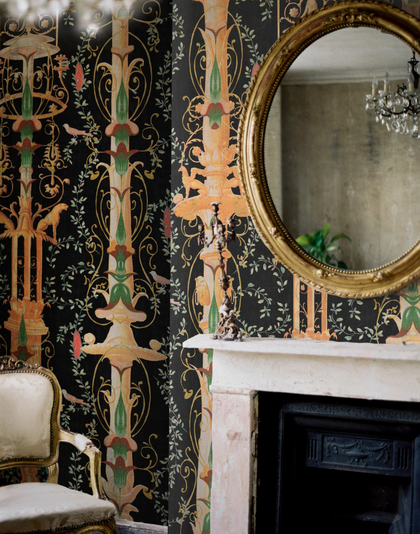 Gardens of Pompeii - Taupe, Black, Green, Orange Wallcovering | Mind the Gap