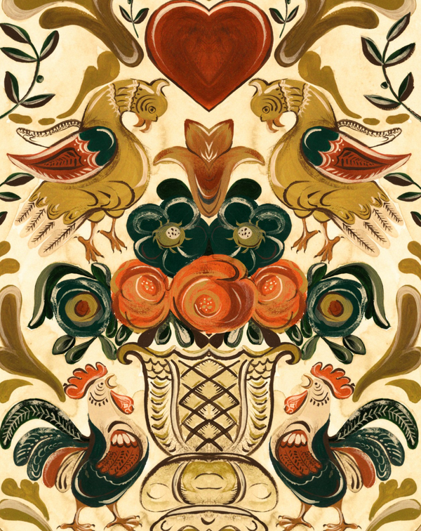Goldene Henne - Green, Beige, Red, Ochre Wallcovering | Mind the Gap
