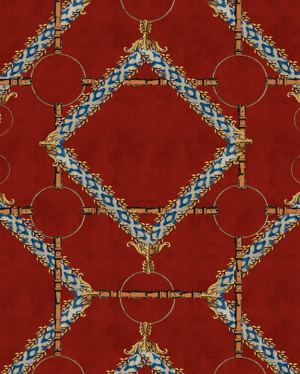 Decorative Harness Burgundy - Blue, Yellow, Red, Brown Wallcovering | Mind the Gap