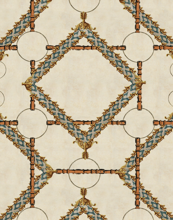 Decorative Harness Taupe - Taupe, Blue, Yellow, Brown Wallcovering | Mind the Gap