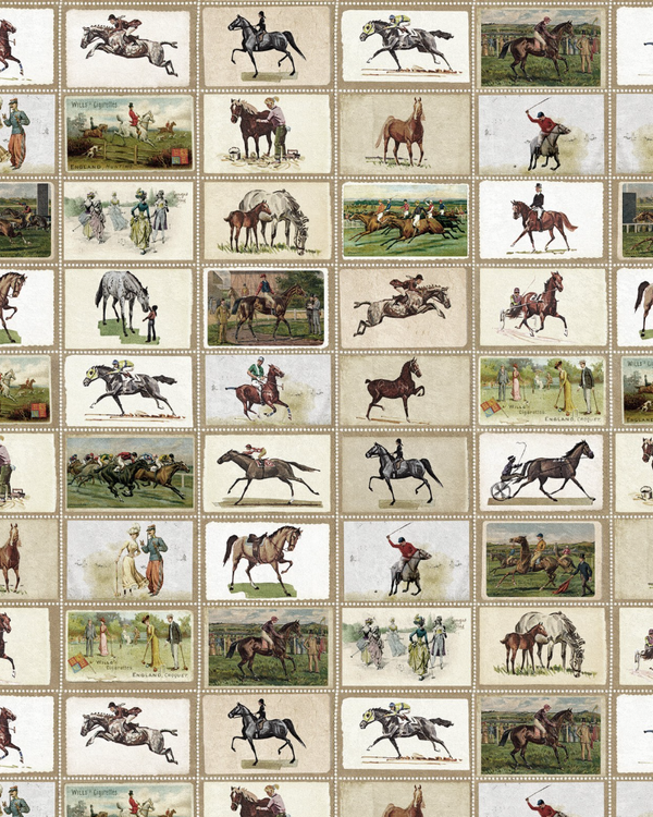 English Equestrian Stamps - Taupe, Green, Brown Wallcovering | Mind the Gap