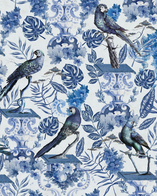 La Voliere - White, Indigo Blue Wallcovering | Mind the Gap