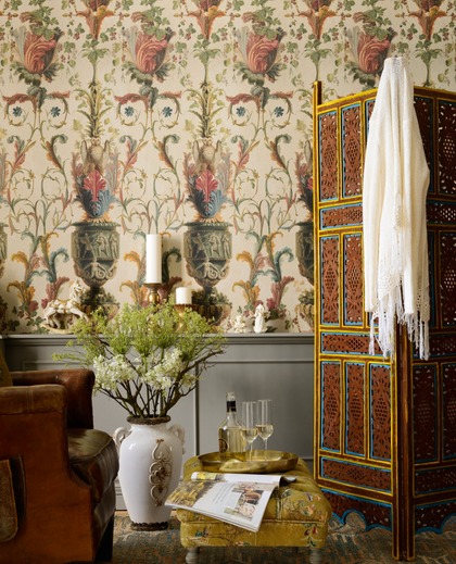 Le Jardin Secret Taupe - Taupe, Blue, Green, Red Wallcovering | Mind the Gap
