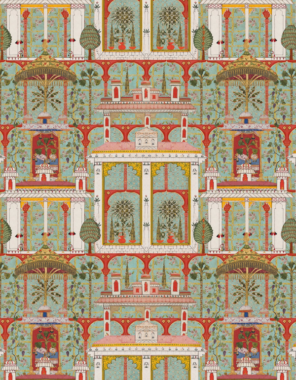 Majorelle Garden Agate - Green, Yellow, Red, Mint Wallcovering | Mind the Gap