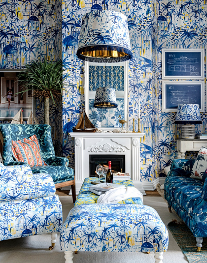 Rhodes Mural - Blue, Yellow, Indigo Wallcovering | Mind the Gap
