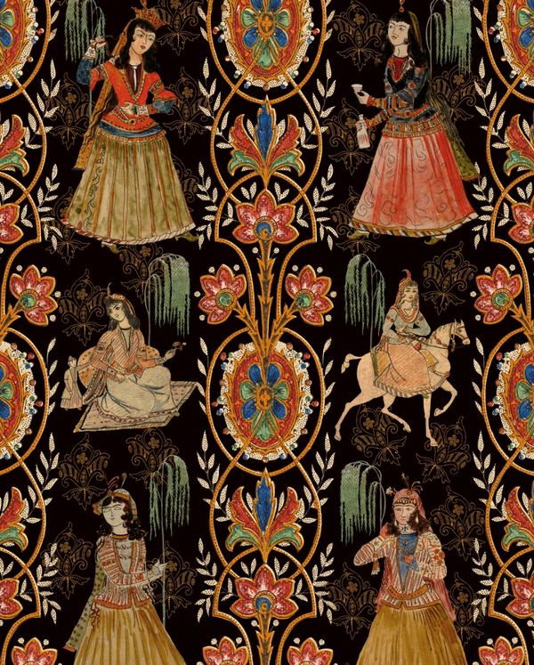 Maghrebian Folktale - Black, Green, Yellow, Red Wallcovering | Mind the Gap