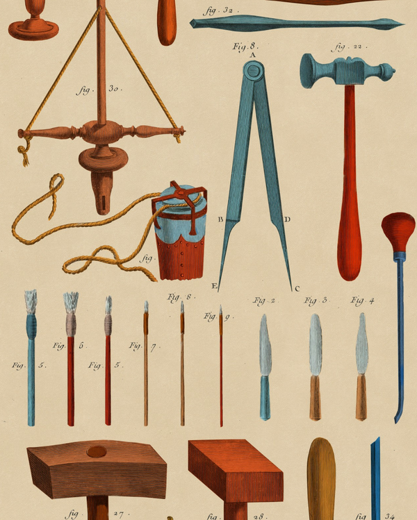 Old Tools - Blue, Beige, Red, Brown Wallcovering | Mind the Gap