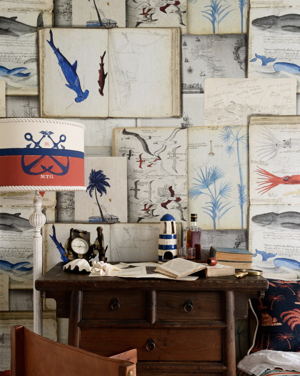 Seaman's Journal - Taupe, Grey, Red, Indigo Wallcovering | Mind the Gap