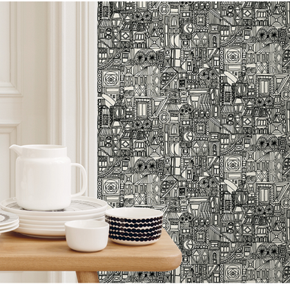 Bubi Contemporary Illustration - Ebony and Eggshell | Architectural Wallcoverings