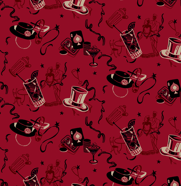 It's the Roaring 20's Magic, Cocktails and Cards Red Art Deco | Architectural Wallcoverings